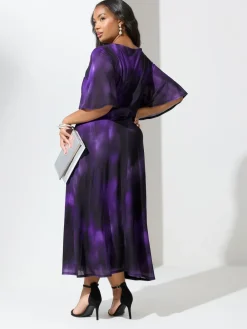 Yours Curve Purple London Knot Front Angel Sleeve Dress Clearance