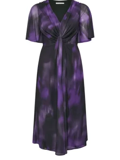 Yours Curve Purple London Knot Front Angel Sleeve Dress Clearance