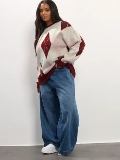 Yours Curve Red Argyle Jumper Clearance