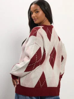 Yours Curve Red Argyle Jumper Clearance
