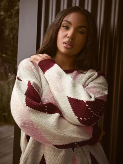Yours Curve Red Argyle Jumper Clearance