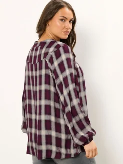 Yours Curve Check Tie Neck Blouse Red Best