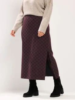 Yours Curve Checked Midi Ponte Skirt Red Online