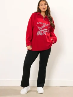 Yours Curve Half Zip Fleece Red Clearance