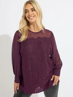 Yours Curve Lace Front Blouse Red Online