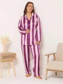 Yours Curve Satin Pyjamas Set Red Hot