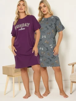 Yours Curve Red Sunday Vibes Sleeptee Nightdress 2 Pack Outlet