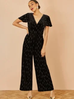 Yumi Black Foil Print Velvet Jumpsuit Hot