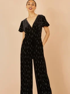 Yumi Black Foil Print Velvet Jumpsuit Hot