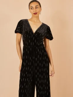 Yumi Black Foil Print Velvet Jumpsuit Hot