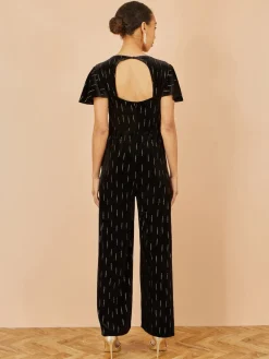 Yumi Black Foil Print Velvet Jumpsuit Hot