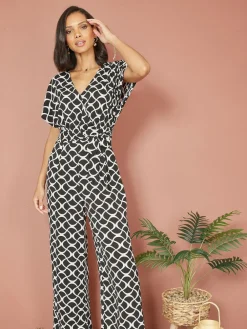 Yumi Geometric Print Wrap Jumpsuit Black Best