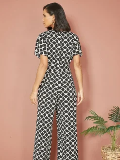 Yumi Geometric Print Wrap Jumpsuit Black Best