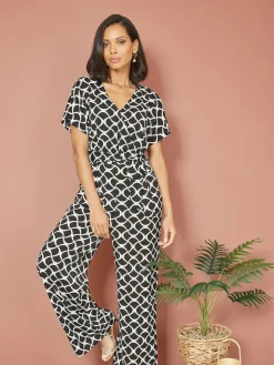 Yumi Geometric Print Wrap Jumpsuit Black Best