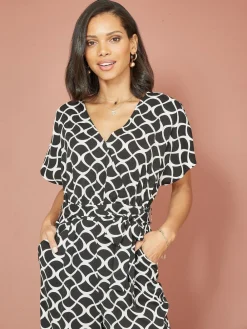 Yumi Geometric Print Wrap Jumpsuit Black Best