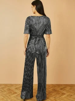 Yumi Black Pleated Jumpsuit With V-Neck Outlet