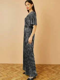 Yumi Black Pleated Jumpsuit With V-Neck Outlet