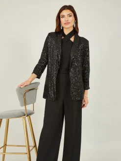 Yumi Sequin Blazer With Pockets Black Online