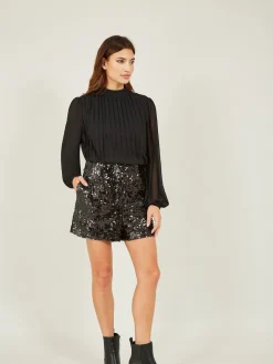 Yumi Black Sequin Mini Shorts Discount