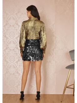 Yumi Black Sequin Mini Skirt