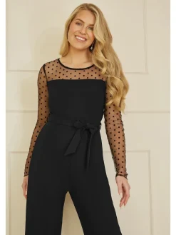 Yumi Black Spot Mesh Stretch Jumpsuit Hot