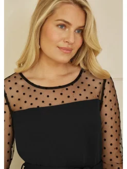 Yumi Black Spot Mesh Stretch Jumpsuit Hot