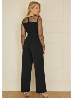 Yumi Black Spot Mesh Stretch Jumpsuit Hot