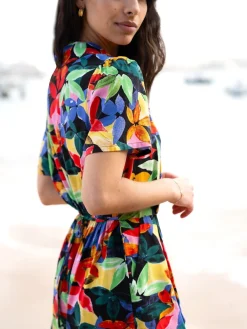 Yumi Black Tropical Leaf Print Playsuit New