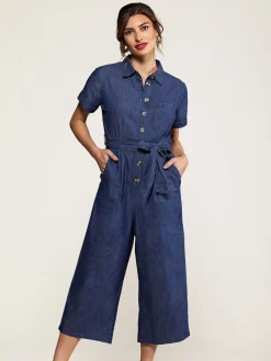 Yumi Blue 100% Cotton Denim Button Jumpsuit Outlet