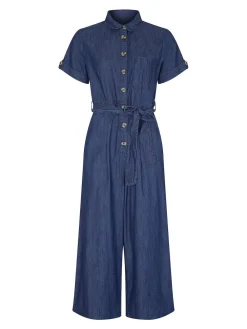 Yumi Blue 100% Cotton Denim Button Jumpsuit Outlet