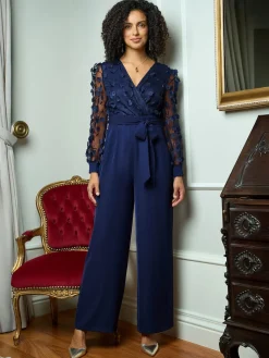 Yumi Blue Flower Appliqué Jumpsuit