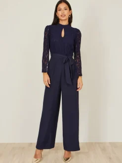 Yumi Blue Lace Appliqué Jumpsuit Discount