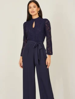 Yumi Blue Lace Appliqué Jumpsuit Discount