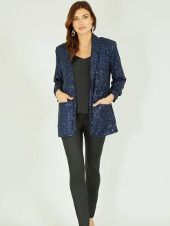 Yumi Sequin Blazer With Pockets Blue Online