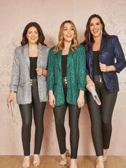 Yumi Sequin Blazer With Pockets Blue Online