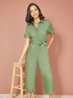 Yumi Green Twill Viscose Utility Jumpsuit Best