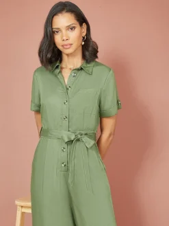 Yumi Green Twill Viscose Utility Jumpsuit Best