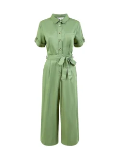 Yumi Green Twill Viscose Utility Jumpsuit Best