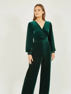 Yumi Green Velvet Long sleeve Jumpsuit Online
