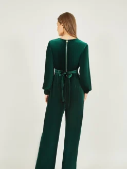 Yumi Green Velvet Long sleeve Jumpsuit Online