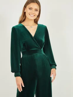 Yumi Green Velvet Long sleeve Jumpsuit Online