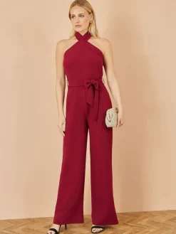 Yumi Red Cross Over Halter Neck Jumpsuit Outlet