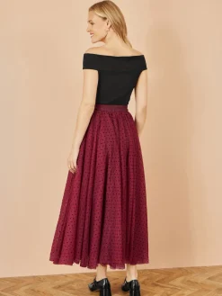 Yumi Mesh Heart Print Tulle Skirt Red Discount