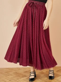 Yumi Mesh Heart Print Tulle Skirt Red Discount