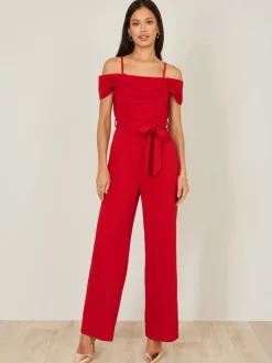 Yumi Red Stretch Bardot Jumpsuit Best
