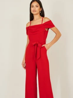 Yumi Red Stretch Bardot Jumpsuit Best