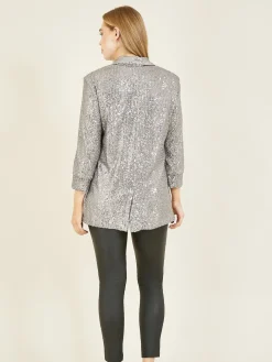 Yumi Sequin Blazer With Pockets Silver Best