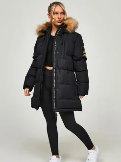 Zavetti Canada Womens Goshawa Puffer Parka Jacket Jet Black New