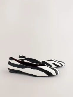 Next Zebra Forever Comfort® Leather Squoval Toe Ballet Flats Outlet